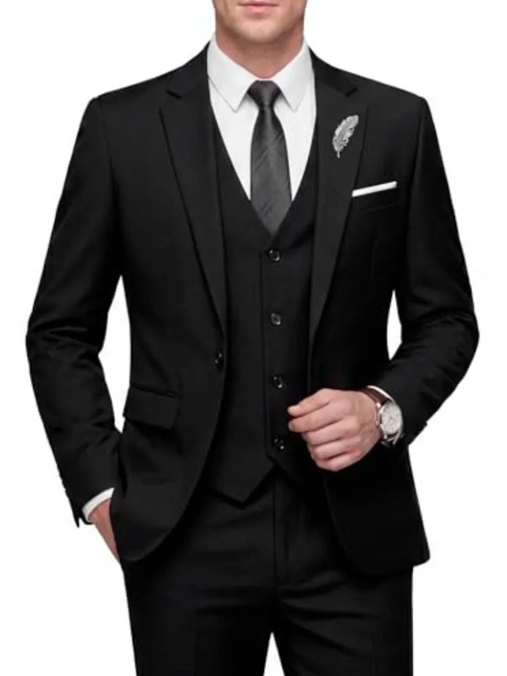 Men's Slim Fit 3 Piece Suit Set Blazer Vest Pants One Button Solid